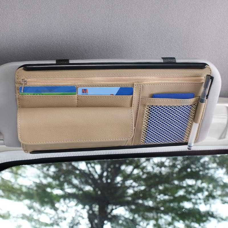 JEYODA Car Sun Visor Organizer Auto Car Visor Pocket and Interior Accessories Car Storage Organizer with Multi-Pocket Net Zippers (Style 1-Gray),Model: 1942