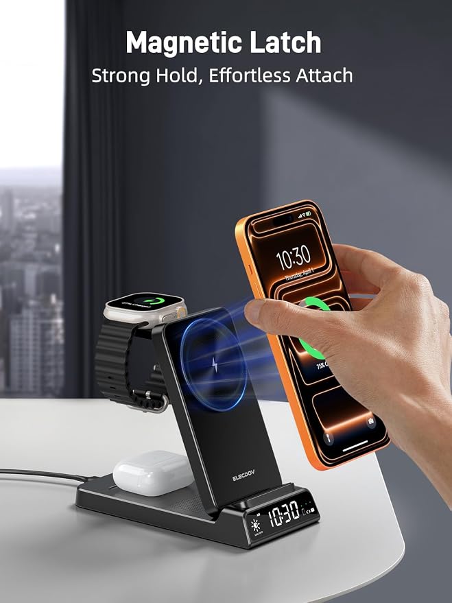 3 in 1 Charging Station for Apple, ELECDOV Magnetic Charger for iPhone