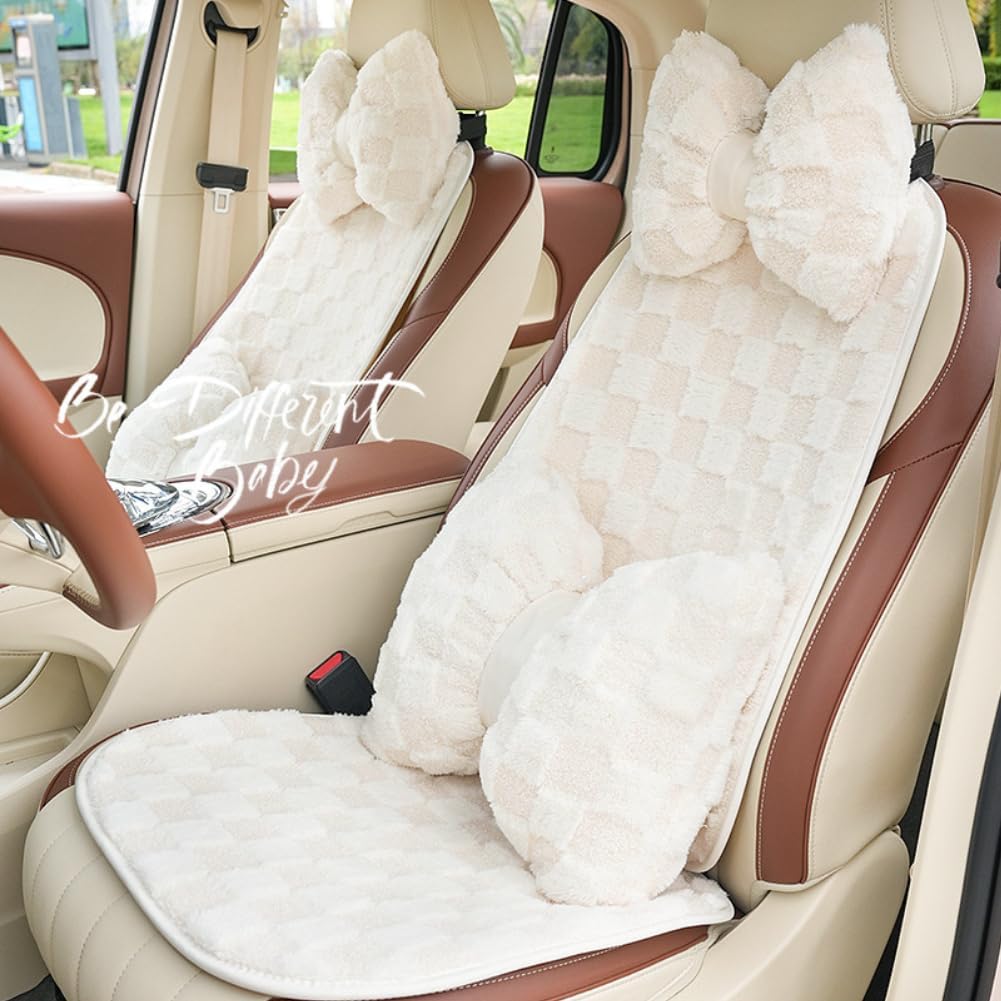 4 Pack Car Neck Pillow and Lumbar Support Cushion Plush Butterfly Knot Headrest Pillow Comfortable Waist Support Cute Car Interior Decor