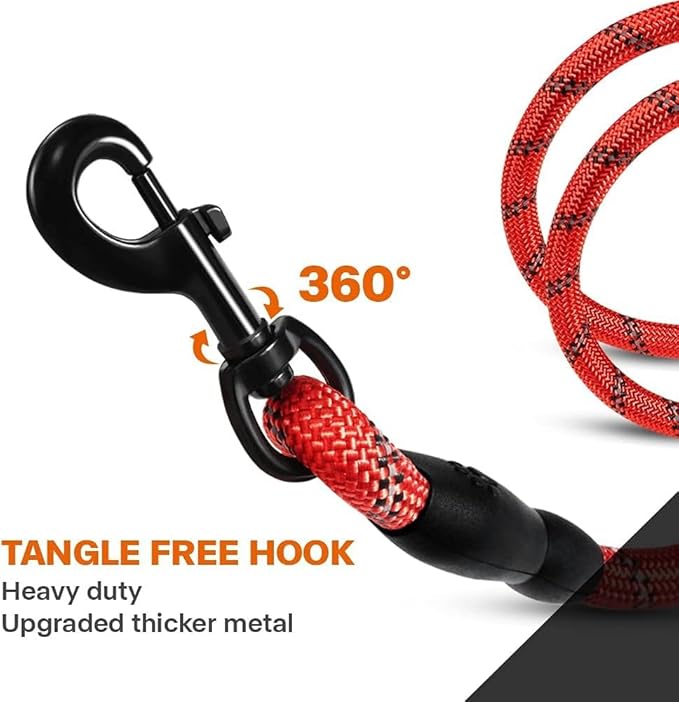 Taglory Rope Dog Leash 5 FT with Comfortable Padded Handle, Highly Reflective Threads Leash and Anti-Tangle Clip for Walking Medium Large Dogs, 1/2 inch, Red
