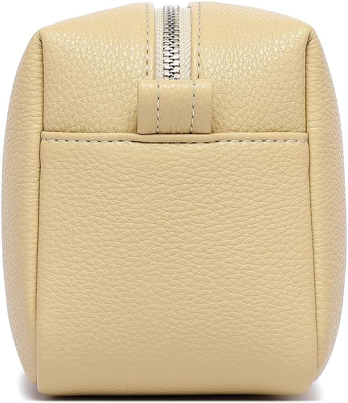 Travel Makeup Bag, Ring Clasp Wristlet Organizer (Almond Yellow)