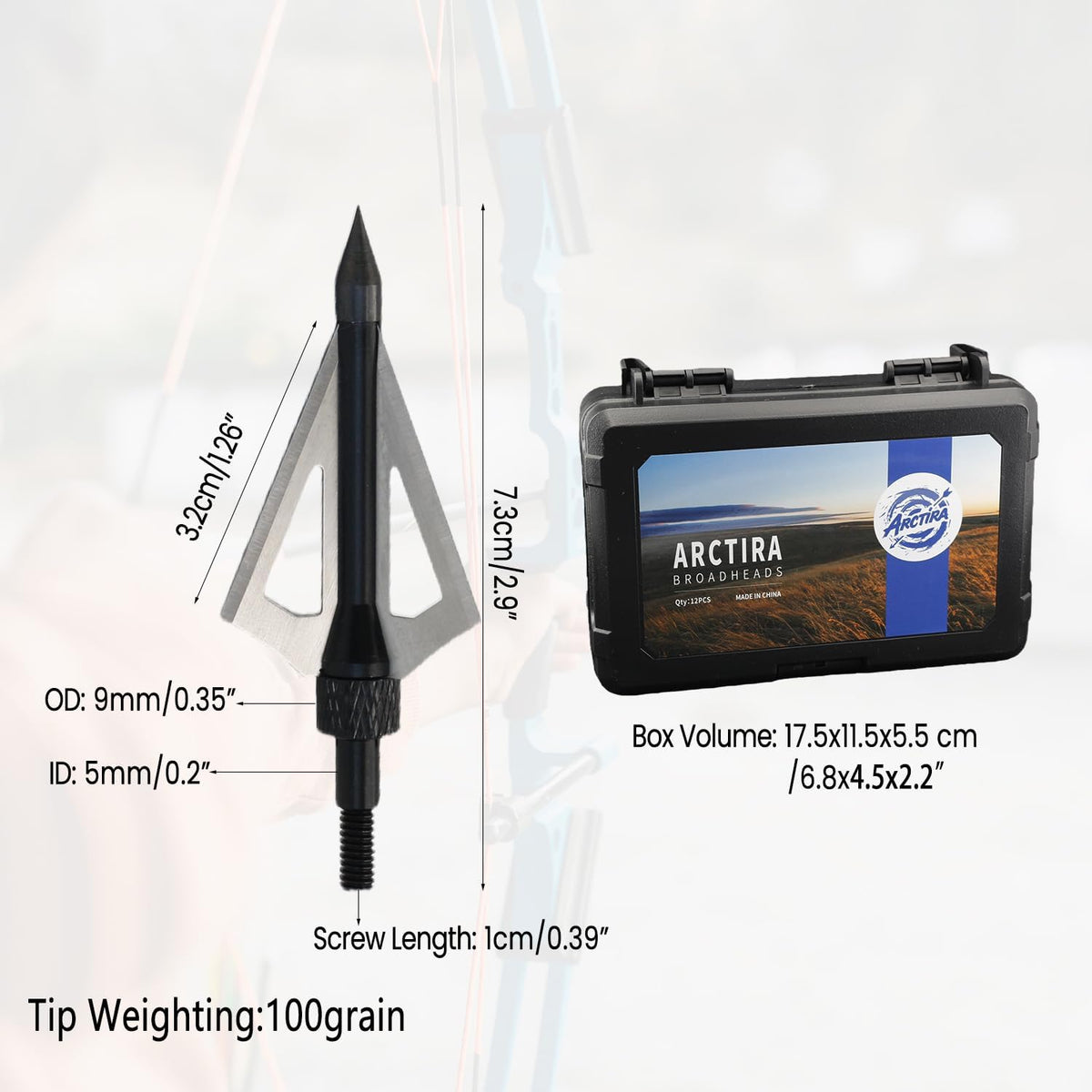 Skiennix 12Pcs Hunting Broadheads - Durable 3 Fixed Blades with Portable Case for Crossbow & Compound Bow