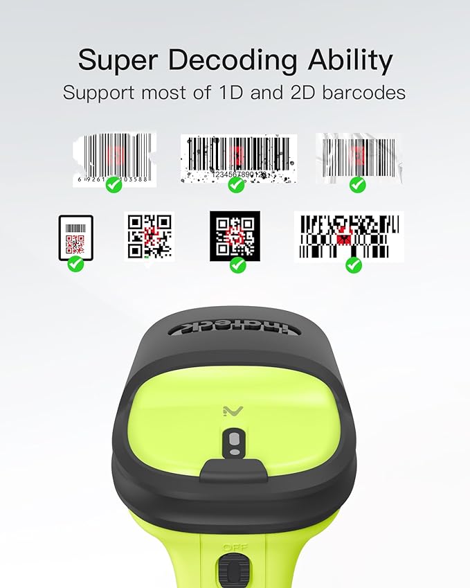 Inateck 2D Barcode Scanner, Wireless Bluetooth QR Code Scanner