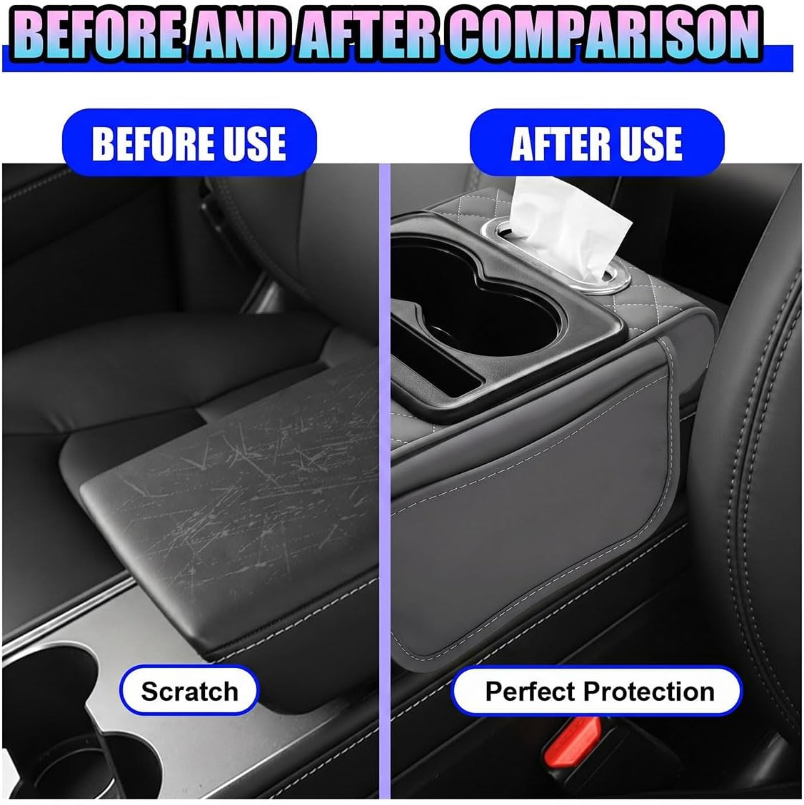 Leather Car Center Console Cover, Armrest Booster Cushion, Grey