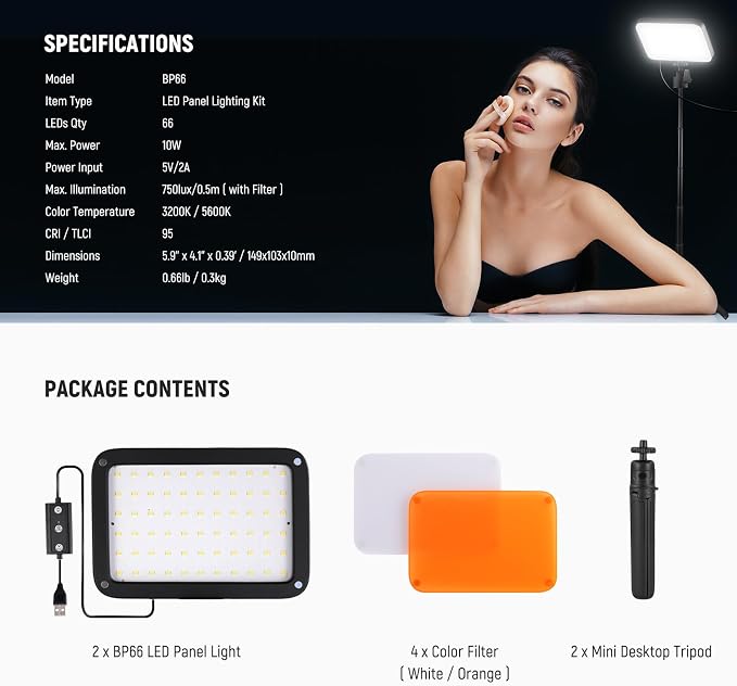 NEEWER BASICS 2 Pack LED Video Panel Light, Video Conference Lighting Kit