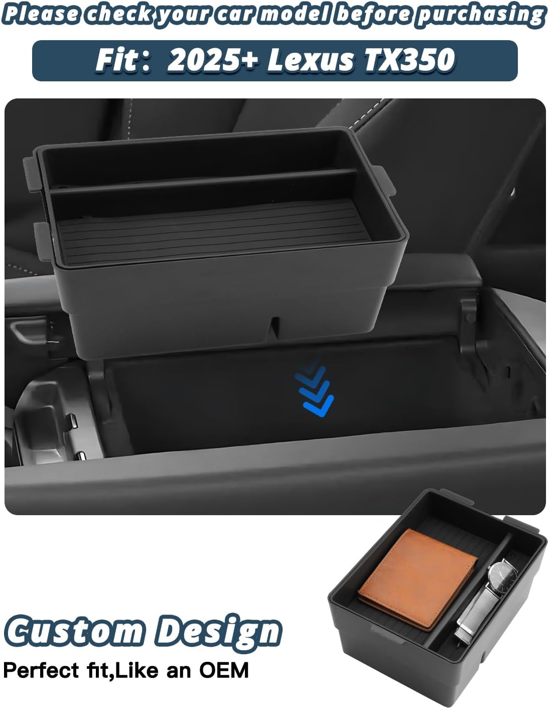 Ruiya Center Console Organizer Compatible with 2024 2025 2026 Lexus TX 350 All Trims Double Layer Armrest Storage Box ABS Lexus TX350 Interior Accessories (2 Pack)