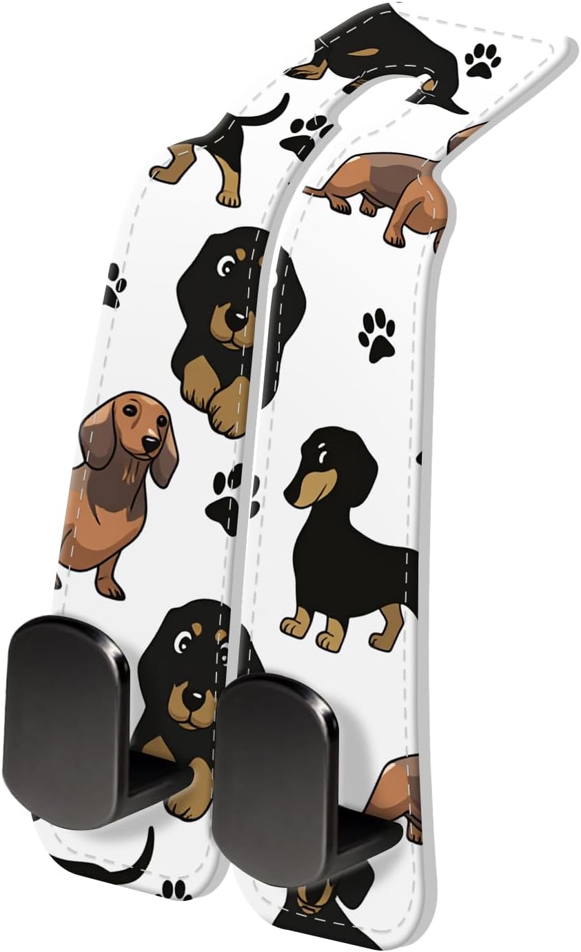 PU Leather Car Seat Hook, Storage Headrest Hanger, Cute Car Backseat Organizer, Car Hooks For Purses and Bags, Cute Dachshund