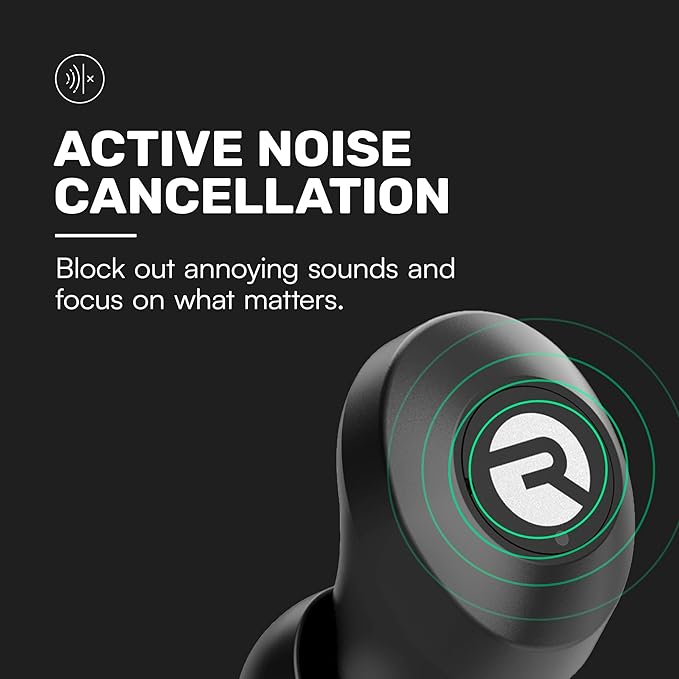 Raycon Everyday Bluetooth Wireless Earbuds with Microphone - Active Noise Cancelling, Sweat & Water-Resistant Earphones, Ear Buds Wireless Bluetooth Up to 32 Hours Playtime (Black)