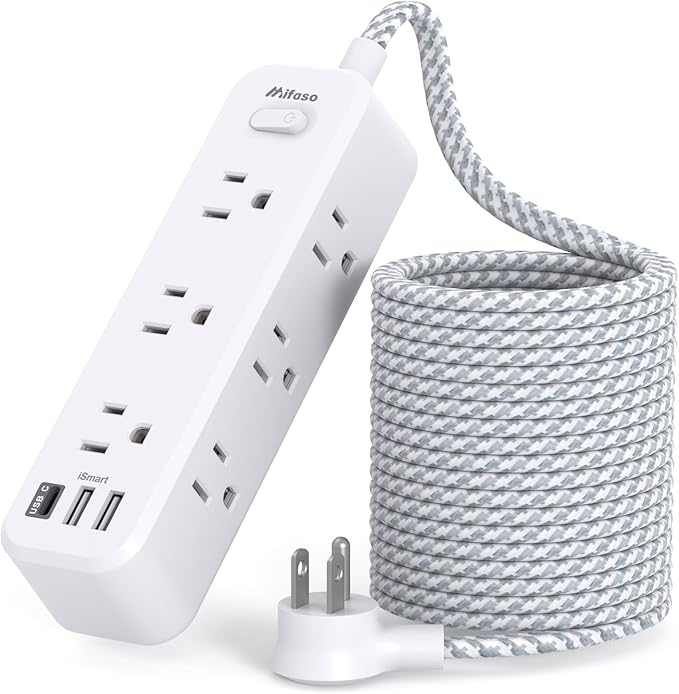 Mifaso Extension Cord, Surge Protector Power Strip, Long Extension Cord with 9 Outlets 3 USB Ports, Extension Cord with Multiple Outlets, USB Power Strip for Dorm Room Essentials, College(15FT, White)