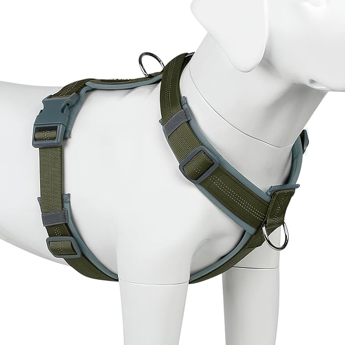 Plutus Pet No Pull Dog Harness, Adjustable Nylon Harness with Soft Padding, Reflective and Heavy Duty Dog Harness for Small, Medium, Large Dogs(Ranger Green, S)