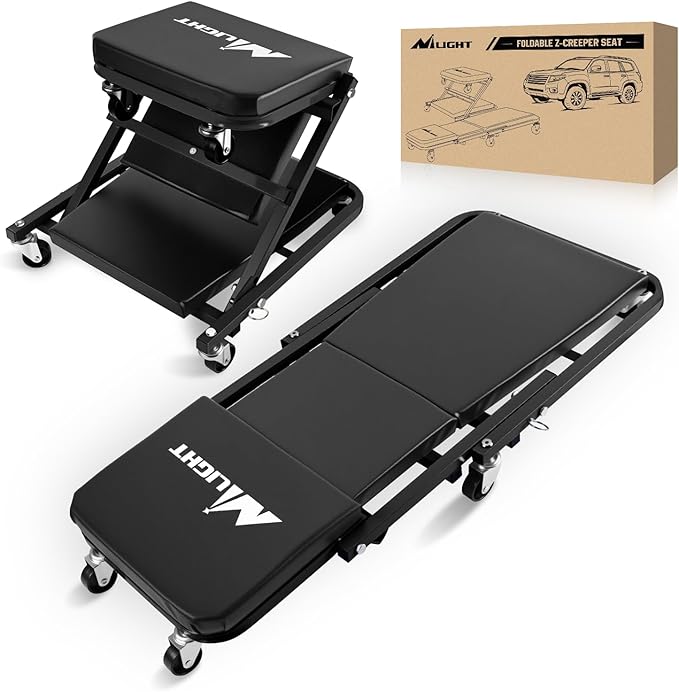 Nilight 36" Z Creeper - 2-in-1 Folding Rolling Mechanic Seat, 36 inches Adjustable Lay-Down or Sit Garage Chair, 300 lbs Capacity, Grey Black