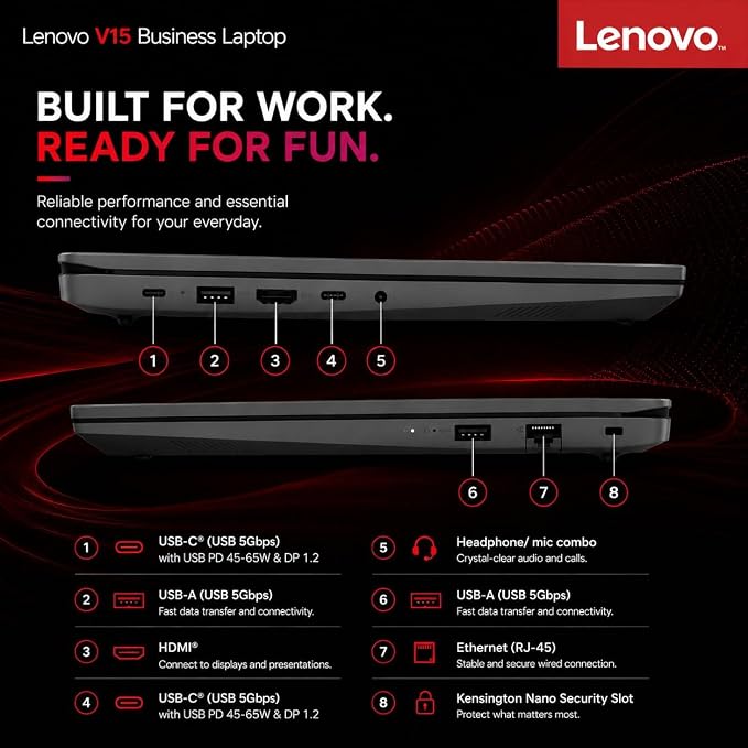 Lenovo 2026 laptop, 15.6" FHD, 16GB DDR5, 512GB SSD, Copilot AI+Intel CPU | WiFi 6 & Bluetooth, Windows 11 Home, Office 365, Long Battery Life & Portable Design, Ideal for for Business & Students
