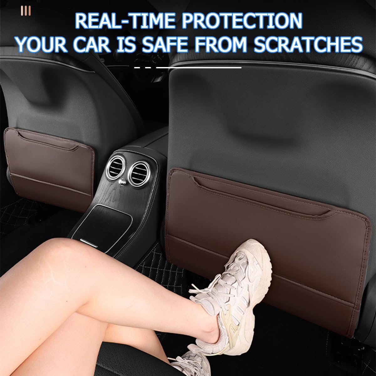 Zpana 2PCS Car Kick Mat Back Seat Protector, Microfiber Leather Vehicle Back Seat Cover with Storage Pocket, Automotive Backseat Anti-Kick Pad for Kids Pets, Universal for Truck SUV RV (Dark Brown)