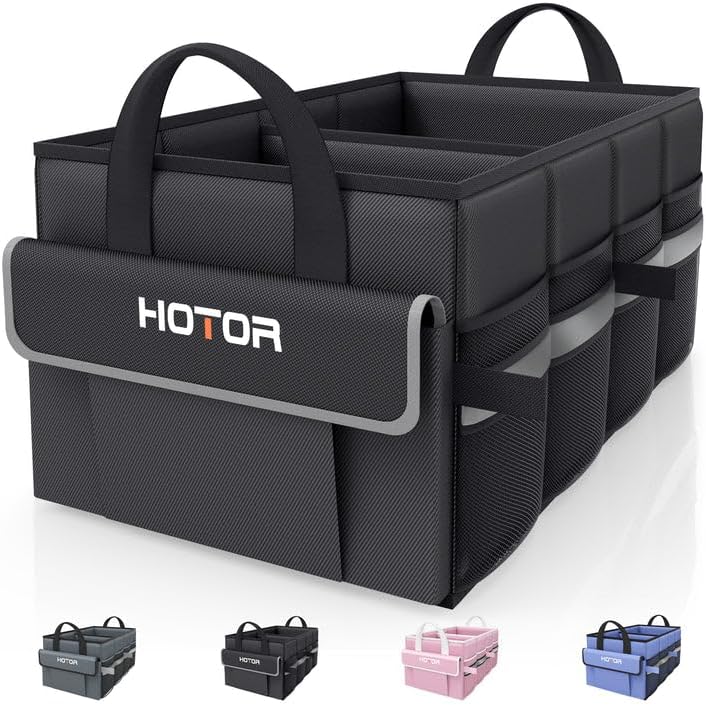 HOTOR Trunk Organizer - Car Organizer with 5 Pockets, Trunk organizer for SUV, Sedan & Van, Car Organization with Sturdy Base Panel for Car Accessories, Blue, 2 Compartments, 21.3"×12.6"×10.6"