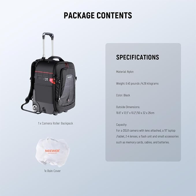 Neewer 2-in-1 Rolling Camera Backpack Trolley Case