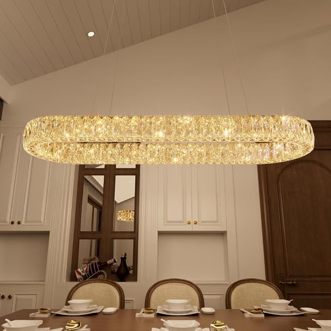 HAIXIANG Modern Crystal Chandelier Dimmable LED Long Chandeliers