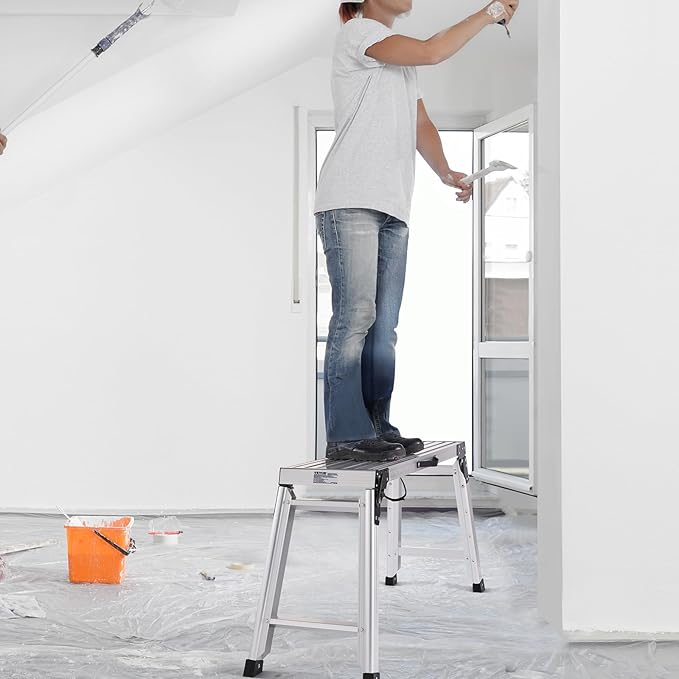 VEVOR Folding Work Platform, 30"×12"×20" Aluminum Drywall Stool Ladder, 330 lbs Load Capacity Heavy Duty Work Bench w/Non-Slip Feet, Ideal for Washing Vehicles, Cleaning, Painting, Decorating