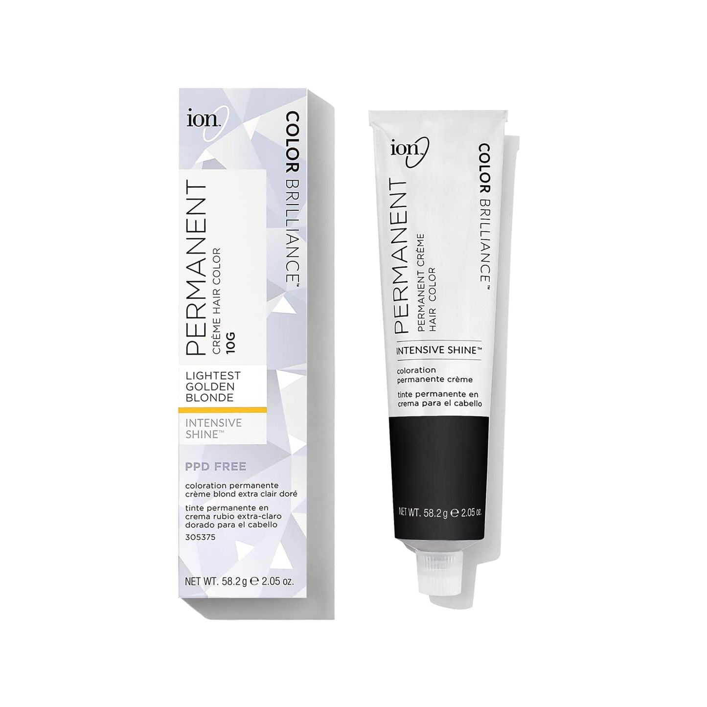 Ion Permanent Creme Hair Color 10G Lightest Golden Blonde, Vegan, Cruelty Free, Gray Coverage, 2.05 Oz