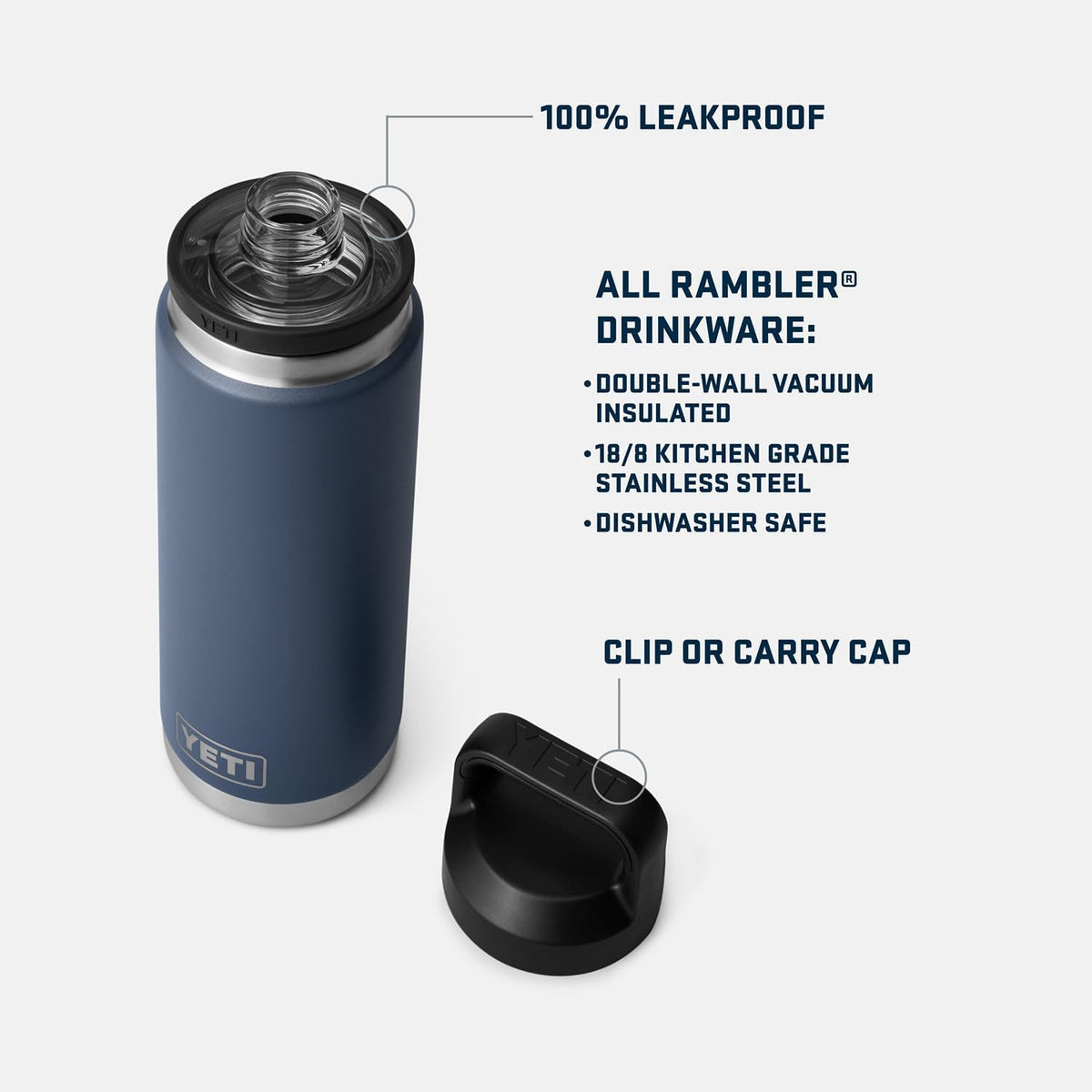 YETI Rambler 26 oz Bottle - Vacuum Insulated Stainless Steel with Chug Cap | White Finish