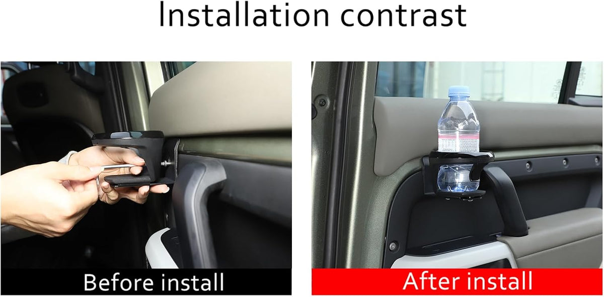 Car Front Rear Door Cup Holder, Expander Drink Holder Water Cup Holder Compatible with Land Rover Defender 90 110 130 2020 2021 2022 2023 2024 2025 (Black)