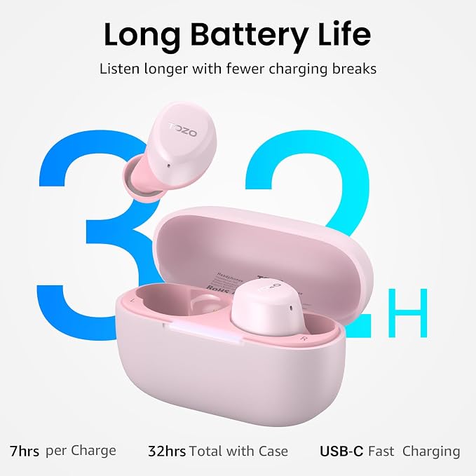 TOZO A1 Wireless Earbuds Bluetooth 5.3 Light Weight in Ear Headphones | IPX5 Waterproof, 2 Mics for AI Calls, Immersive Premium Sound Bass Ear buds with Charging Case, 32 Presets EQ via TOZO App