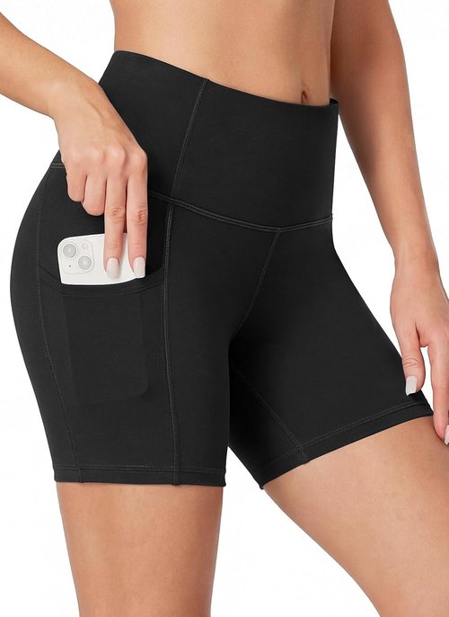 Heathyoga Biker Shorts for Women - High Waisted Tummy Control with Pockets | 5" Spandex Workout Shorts