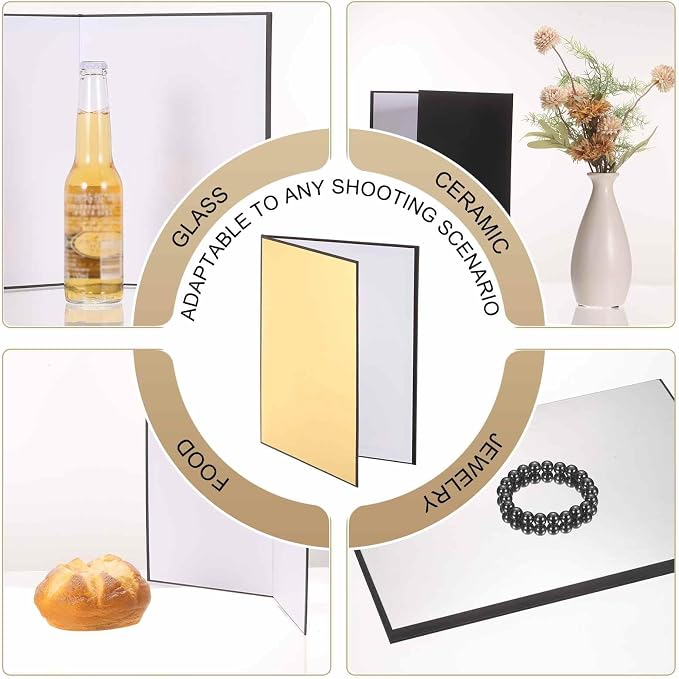 2Pcs 11"x8" Light Reflector 2 in 1 Photography Reflector Cardboards, Foldable &