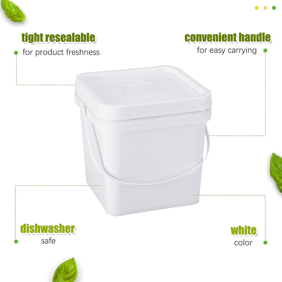 Suzile 2.2 Gallon Square Bucket with Lid Food Grade Plastic Bucket 10L Utility Industrial Pail with Handle Container for Food Oil Tub Water Fishing Paint House Cleaning Car Washing(White,10pcs)