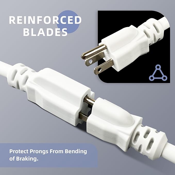 EP 12/3 3 FT Indoor Outdoor White Extension Cord Waterproof, 12 Gauge 3 Prong Power Cord Flexible Resistant Appliance Extension Cable Electric Cable Outside, 15A 1875W 12AWG SJTW, ETL Listed