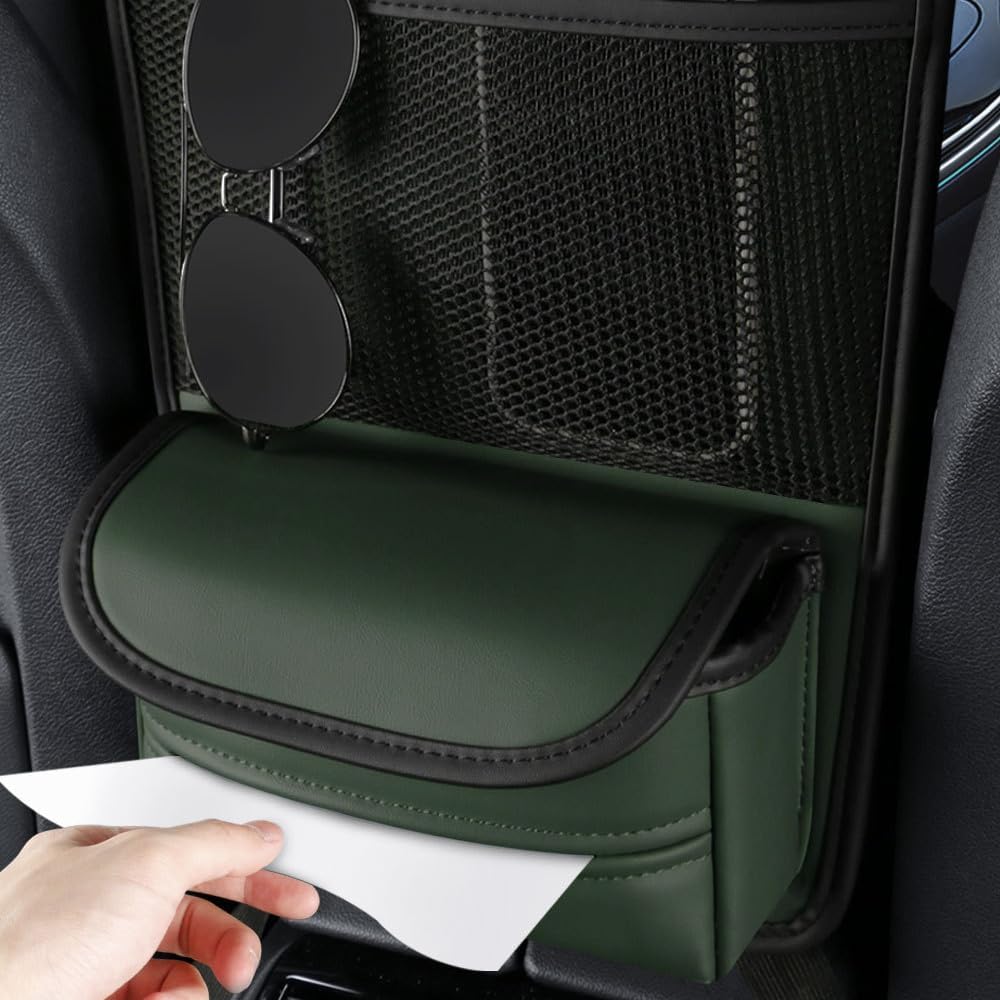 Car Purse Holder Between Seats Car Organizer, Leather Large Capacity Car Handbag Holder for Front Seat, Seat Back Net Bag Double-sided Tissue Storage Handbag Holder Car Accessories (Brown)