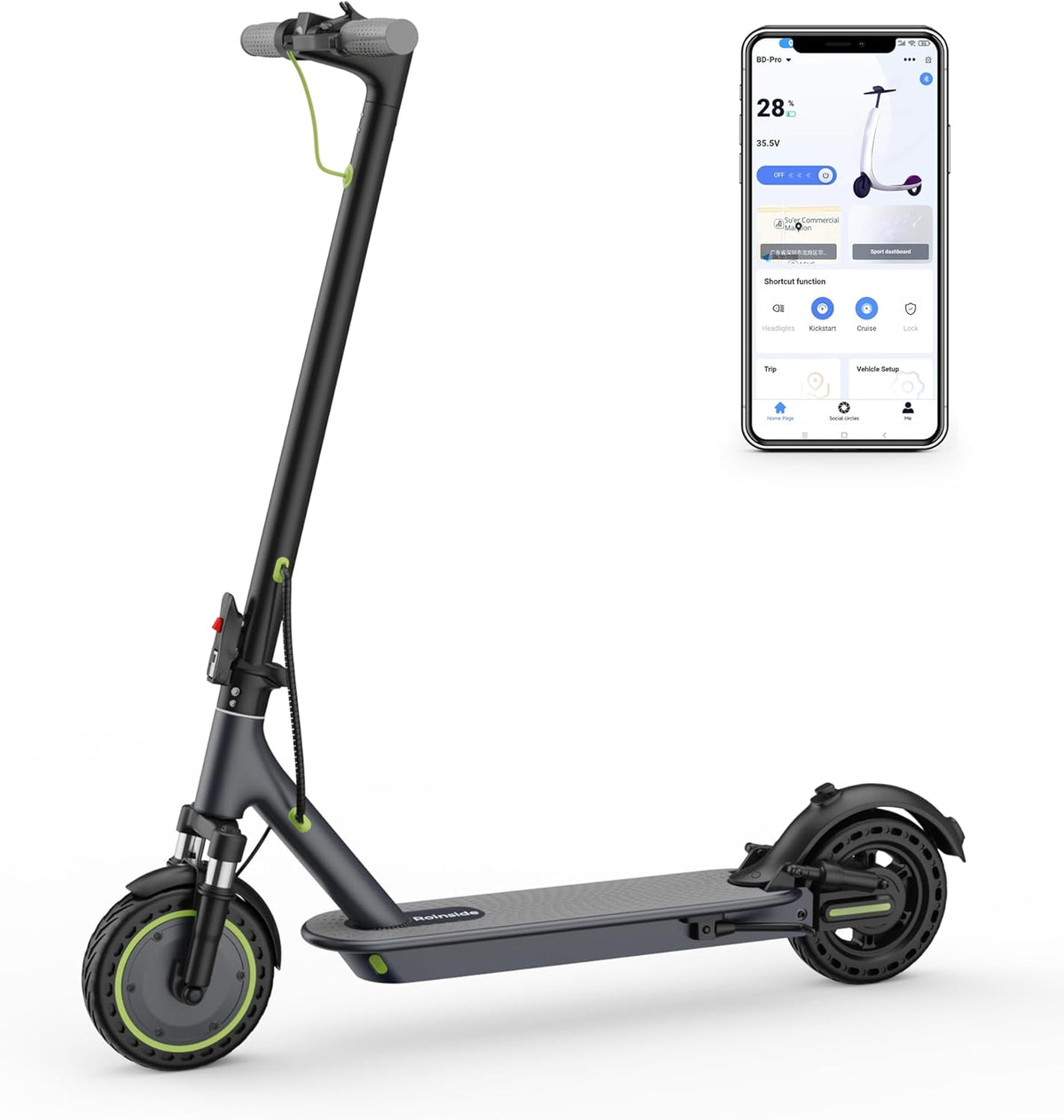 Roinside Electric Scooter - High-Speed 350W/500W Motor | Long-Range Up to 62 Miles | Foldable Design