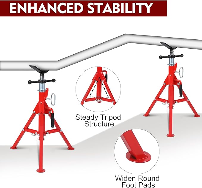 Garvee V Head Pipe Stand, 28 in-52 in Adjustable Height Pipe Jack Stand, Heavy Duty Carbon Steel Body, Steel Jack Stands with Portable Folding Legs, 2500 LB Capacity