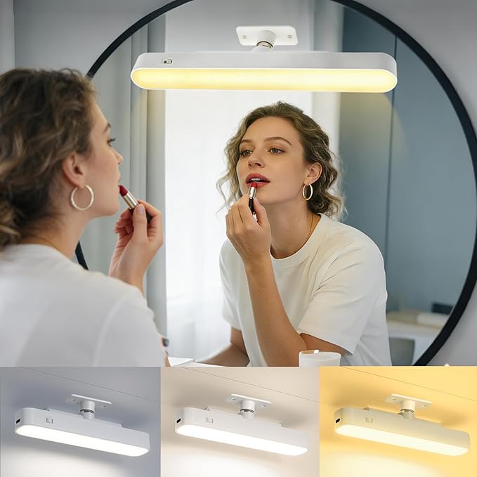 Wireless Vanity Lights for Mirror, 4000mAH Rechargeable Battery Operated Mirror Light, Adjustable Color Brightness & Angle Makeup Light,Cordless Lights for Bathroom Mirror,Desks, Kitchens, Cabinets