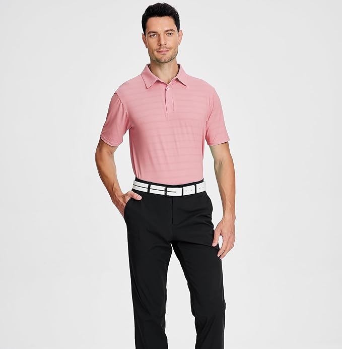 Esabel.C Jacquard Golf Shirts for Men Moisture Wicking Short Sleeve Performance Dry Fit Active Mens Polo Shirts