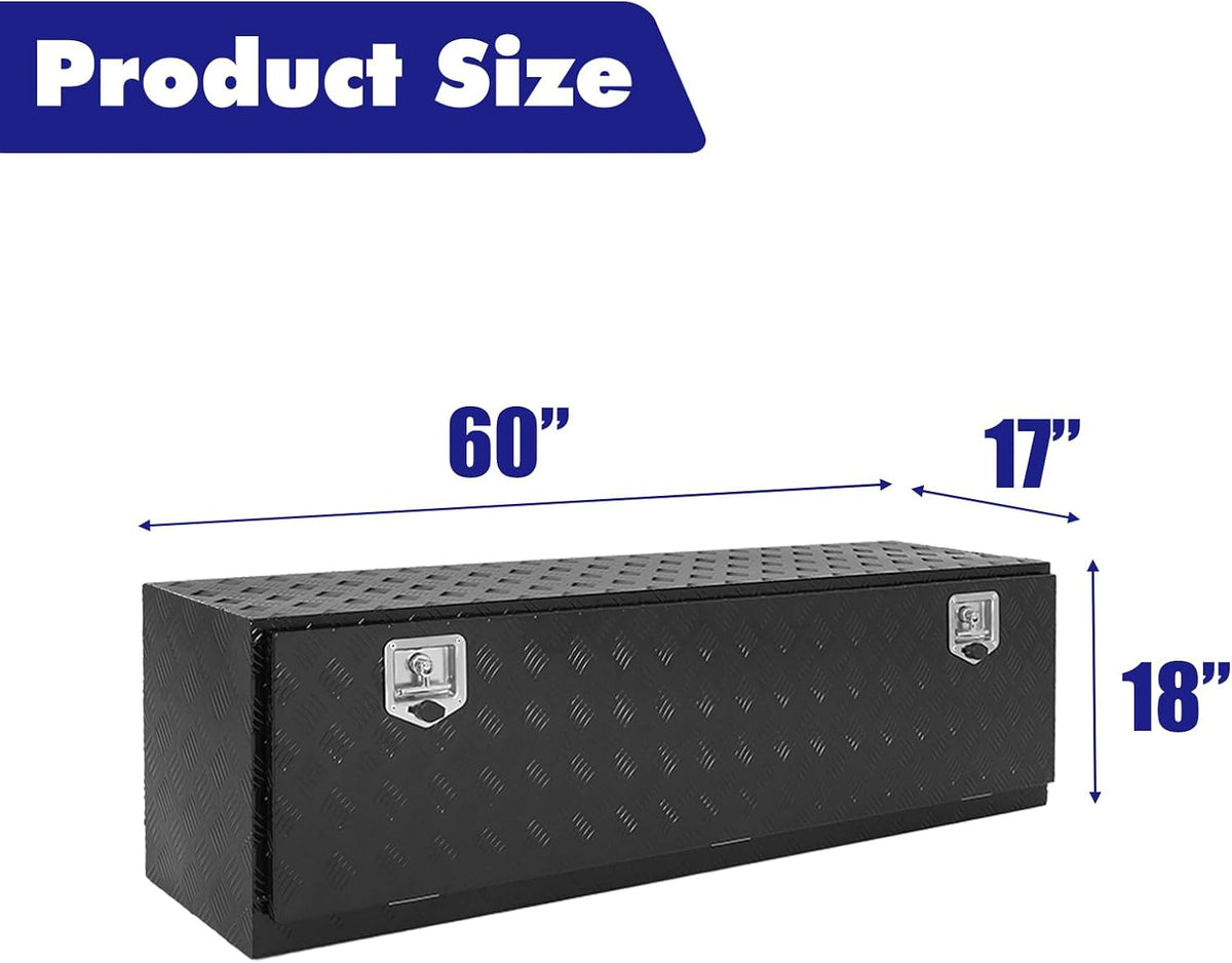 60x17x18 Inch Truck Tool Box Black Aluminum Pickup Truck Bed Storage Chest Toolbox Outside with Lock and Keys 5 Bar Tread,Waterproof Job Tool Box