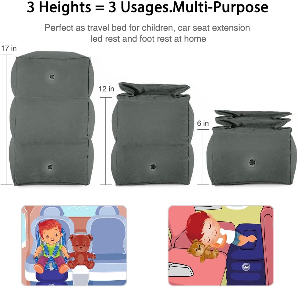 Inflatable Foot Rest Pillow Airplane Travel Kids Dark Grey (2 Pack)