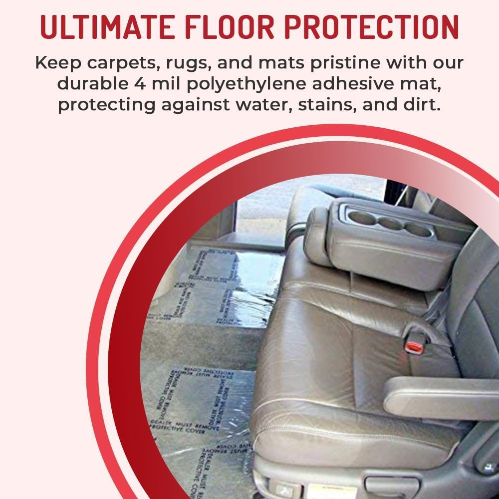 Hi-Tech Auto Adhesive Plastic Floor Mat, 4 mil | Perforated Every 24" | 100 Mats Per Roll | (24" Wide, 200' Long)