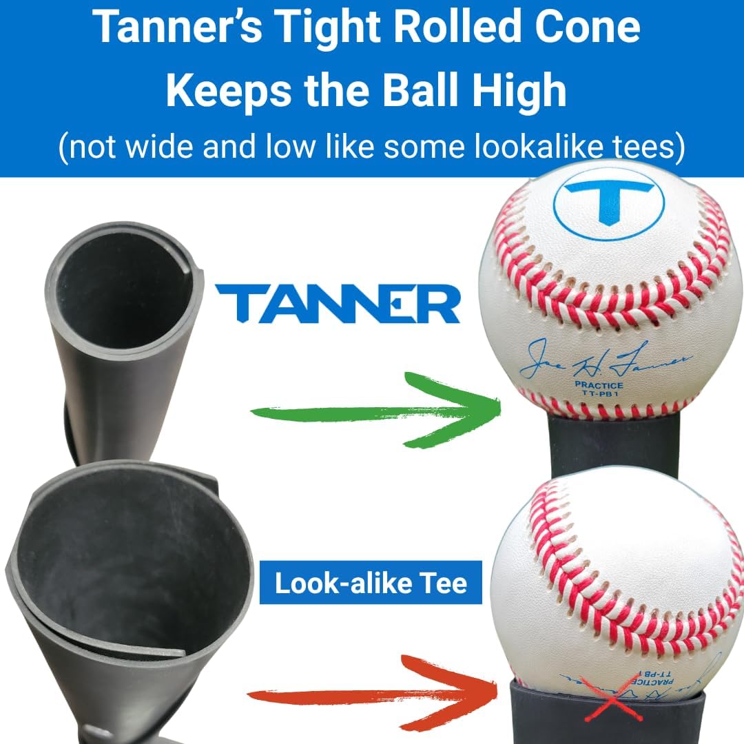 Tanner Tee - Adjustable Pro Batting Tee for Baseball & Softball | Steel Shaft, Rubber Top, 26"-43" Height
