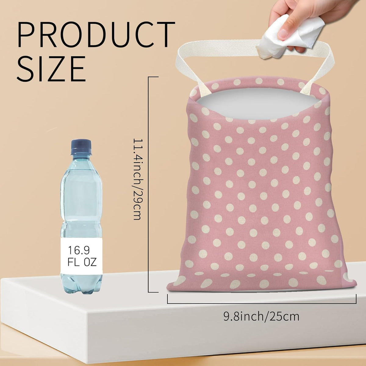 Hanging Car Garbage Bag, Cute Car Trash Can Bag, Automotive Accessories for Women Men Cute Pink Dot