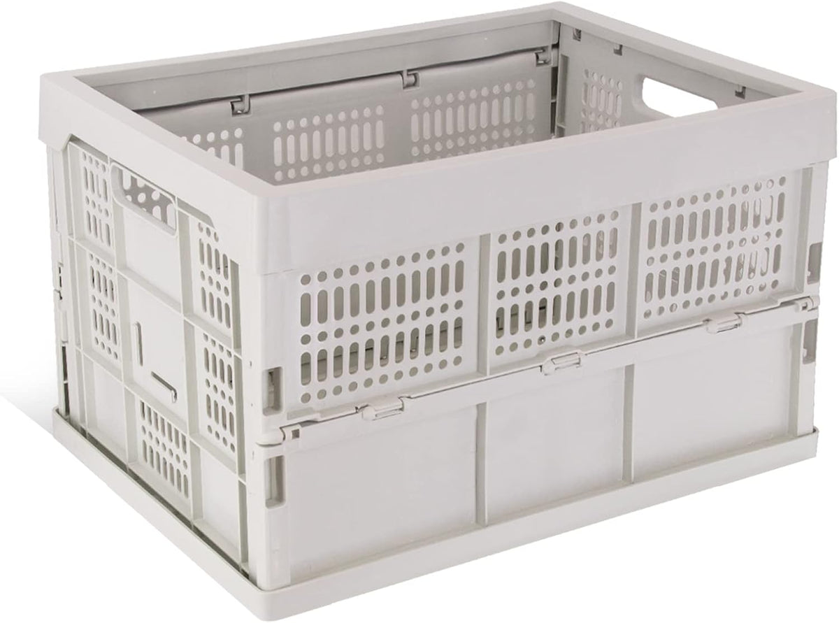 52L Collapsible Heavy Duty Storage Bin/Container, Stackable Folding Plastic Bin, Grated Wall, Utility (1, Square, 52, Liters)