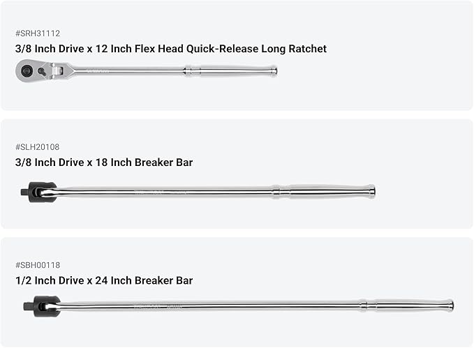 TEKTON 1/4, 3/8, 1/2 Inch Drive Non-Quick-Release Ratchet and Breaker Bar Set (15-Piece) | SDR99901