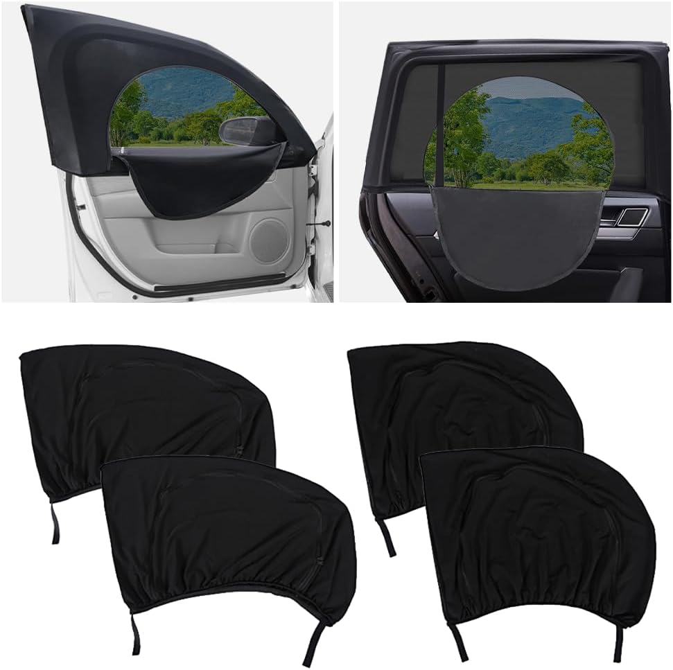 4PCS Car Window Shades with Zipper,Breathable Car Window Cover Baby Window Shades for Car,Camping Essentials Side Window Sun Shade for Privacy Protection Fits Most Cars