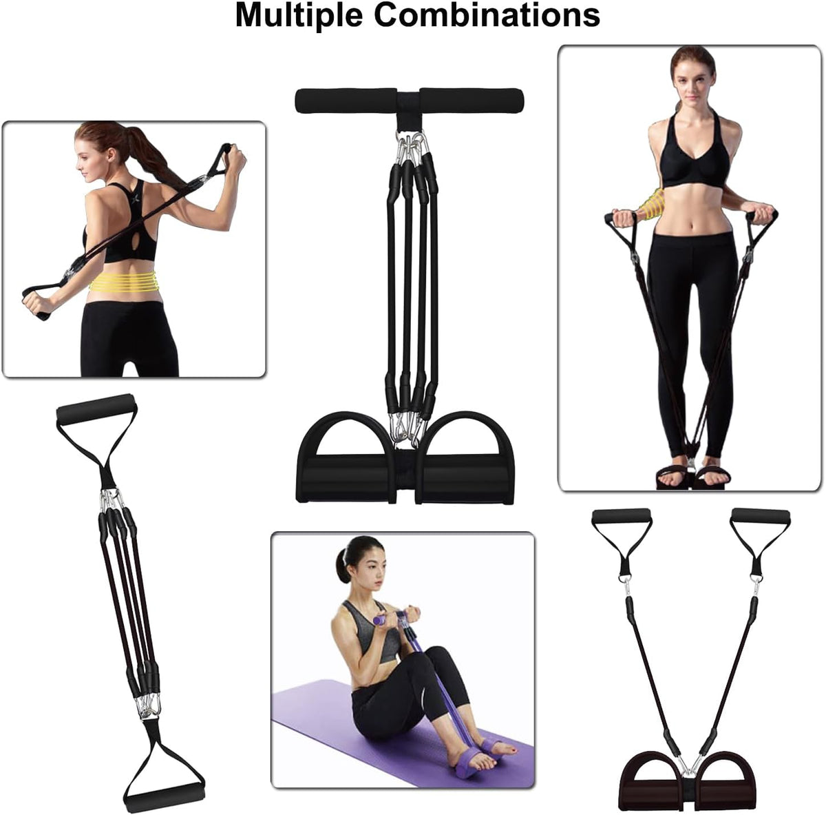 Skiennix Pedal Resistance Band - 4-Tube Elastic Pull Rope for Effective Sit-Up & Stretching Workouts
