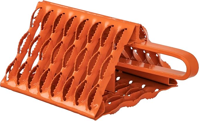 Buyers Products WC091061 Orange Powder Coated Galvanized Serrated Wheel Chock with Built-in Handle, 9 x 10 x 6 Inch, Extra Grip for Off-Road, Ice & Snow Conditions; Stable Tire & Trailer Chock