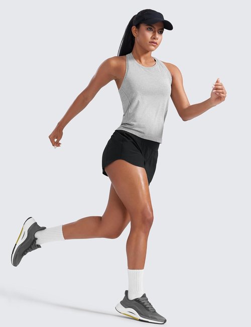 CRZ YOGA Mid Flat Waisted Running Shorts for Women 3" - Mesh Liner Quick Dry for Workout Sport Athletic with Zipper Pocket