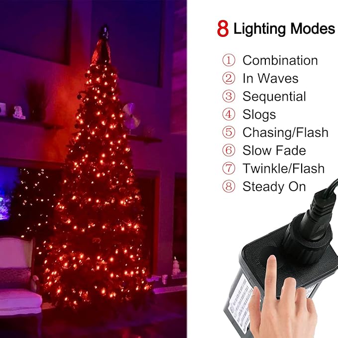 Halloween String Lights Orange - 220 LEDs 25m/82ft 8 Modes Memory Function End-to-End Plug in Outdoor Waterproof Fairy Twinkle Indoor Fall Tree Lights for Autumn/Thanksgiving Day/All Saints' Day/Yard