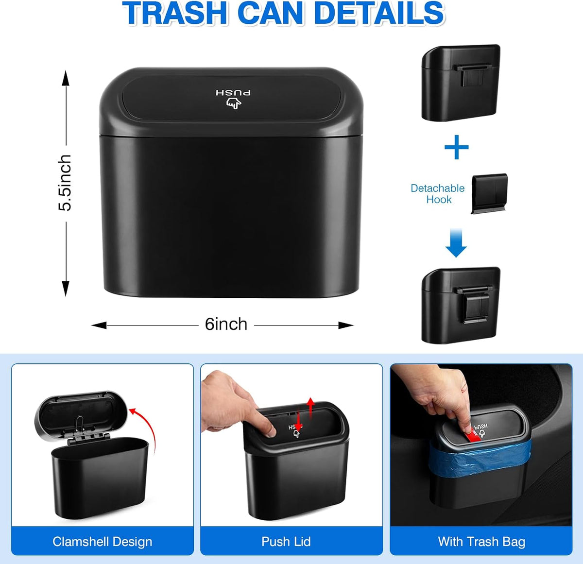 Canvcle Toyota RAV4 2023-Present Car Door Storage Box and Trash Can, 4 Compartments, Black, Plastic, Slip Resistant, Organizing, Storing, Traveling, 2 Pounds