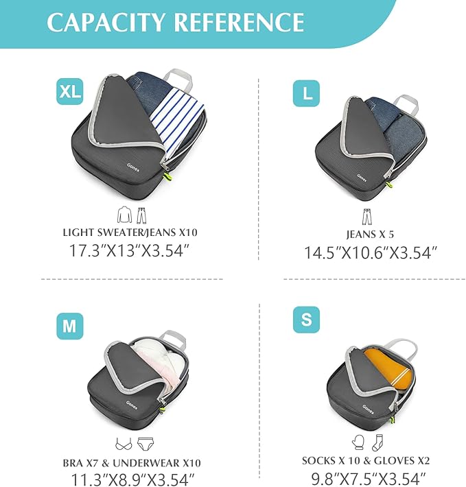 Gonex Compression Packing Cubes, 3pcs/4pcs Expandable Storage Travel Luggage Bags Organizers