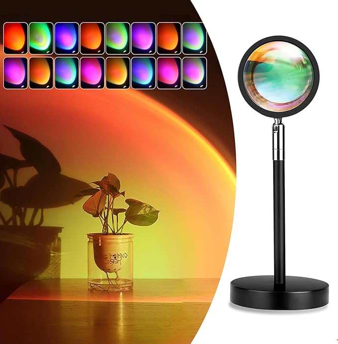 Sunset Lamp Night Light - 16 Colors & 4 Modes Sunset Projection Lamp with Remote, Color Changing Rainbow Sunlight Lamp, Romantic Visual Led Light Projector for Photography Room Decor