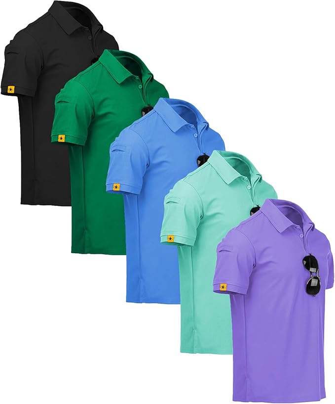 ZITY 5 Pack Mens Polo Shirt Short Sleeve Sports Golf Tennis T-Shirt Moisture-Wicking Summer Shirts